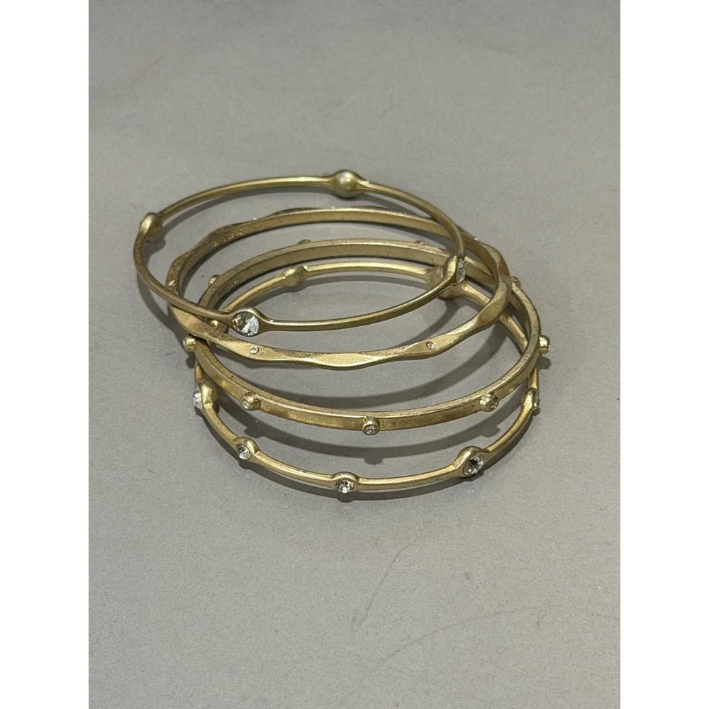 Lia Sophia Bangle Bracelet Set of 4 Bangles Matt Gold Tone Rhinestones Stackable